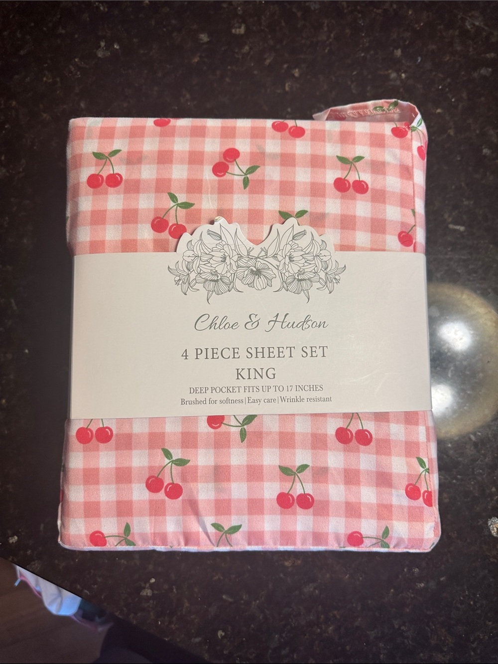 Chloe & Hudson King 4-Piece Sheet Set - Pink Cherry Gingham